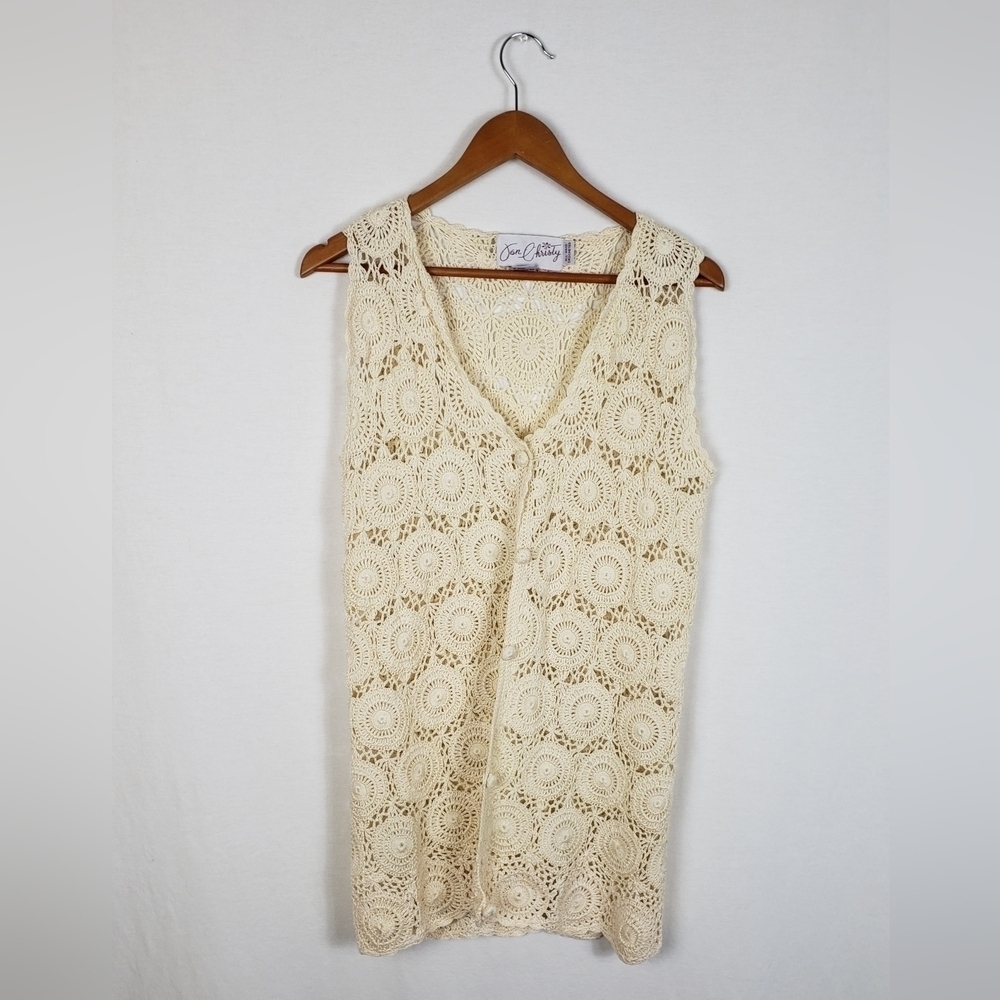 Hand Made Crochete Vest Size M Cream Jan Christie